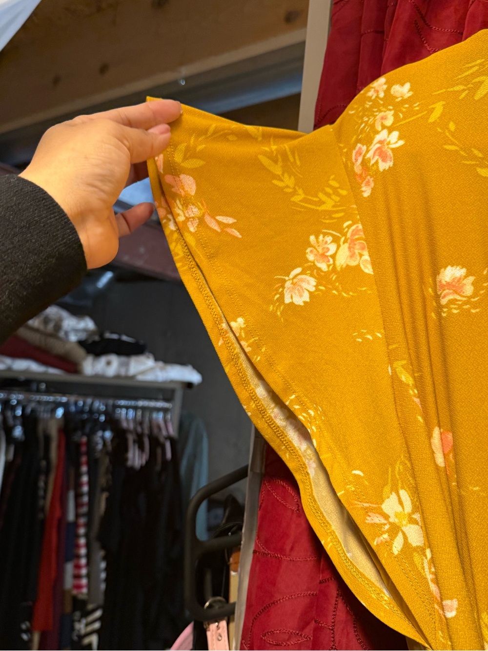 Ava & Viv Mustard Floral High-Low Wrap Dress - Picture 7 of 8